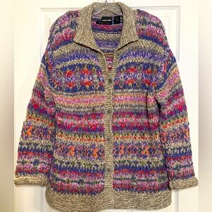 Sigrid Olsen Cardigan Womens Sz Petite M Tan Hand Knitted Silk Blend Sweater